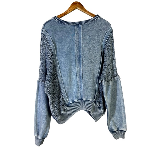 Altar'd State Oversized Crochet Sweater Womens M Blue 100% Cotton Boho Hippie - Picture 3 of 8